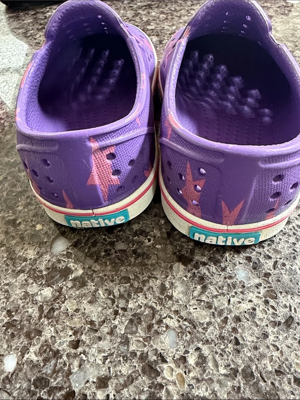 Native Kids Purple Slip-On Sugarlite Shoes with Pink Star Accents Toddler 7